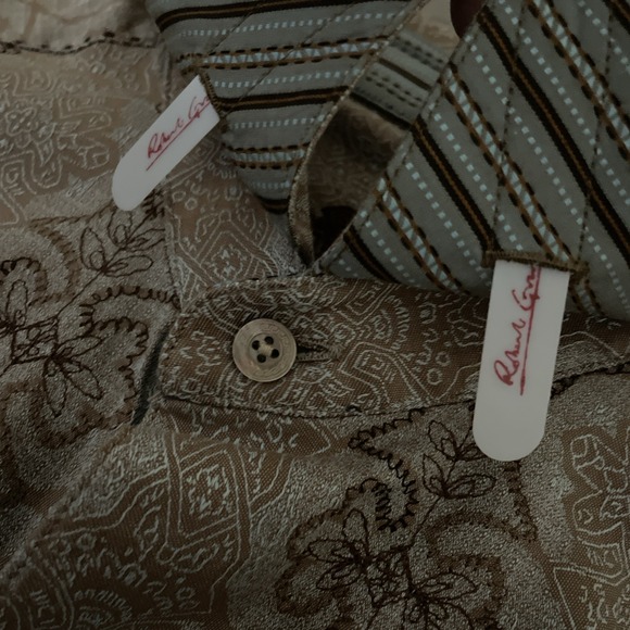 Robert Graham Mens Knowledge Wisdom Truth Abstract AOP Shirt Tan Blue Small - Picture 10 of 10